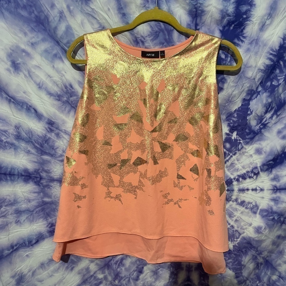 Apt. 9 Women's Coral And Gold Double Layer Flowy Sleeveless Blouse Size Large